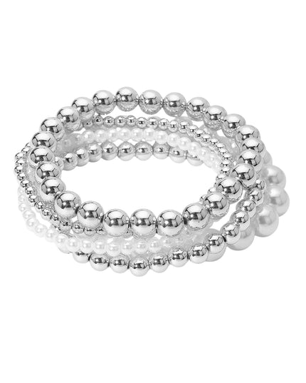 Pearl Metal Ball Bead 5 Bracelet Set