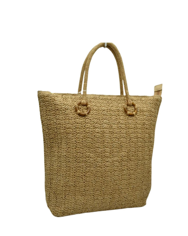 Ring Detail Large Straw Tote Bag