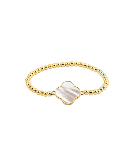 Mother Of Pearl Clover Metal Ball Bead Stretch Bracelet