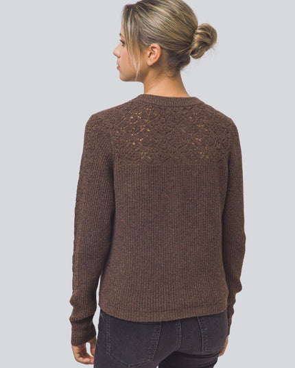 Pointelle Knit Sleeve Contrast Ribbed Button Down Cardigan Sweater