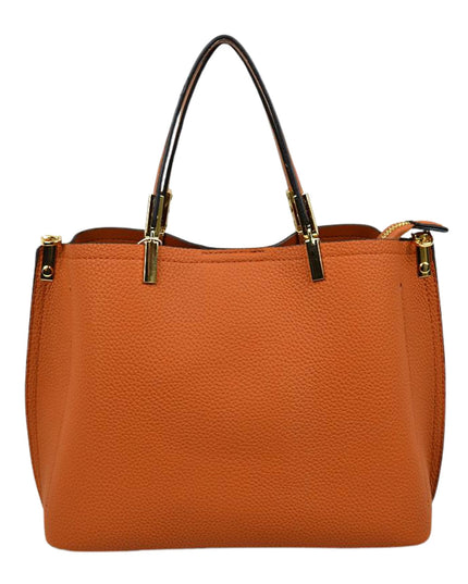 Gold Detailed & Brown Handled Textured Bag
