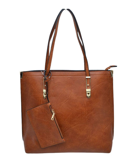 Large Tote With Gold Buckle Strap And Wristlet