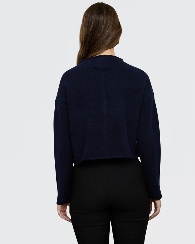 Raw Edge Mock Neck Button Down Cardigan Sweater