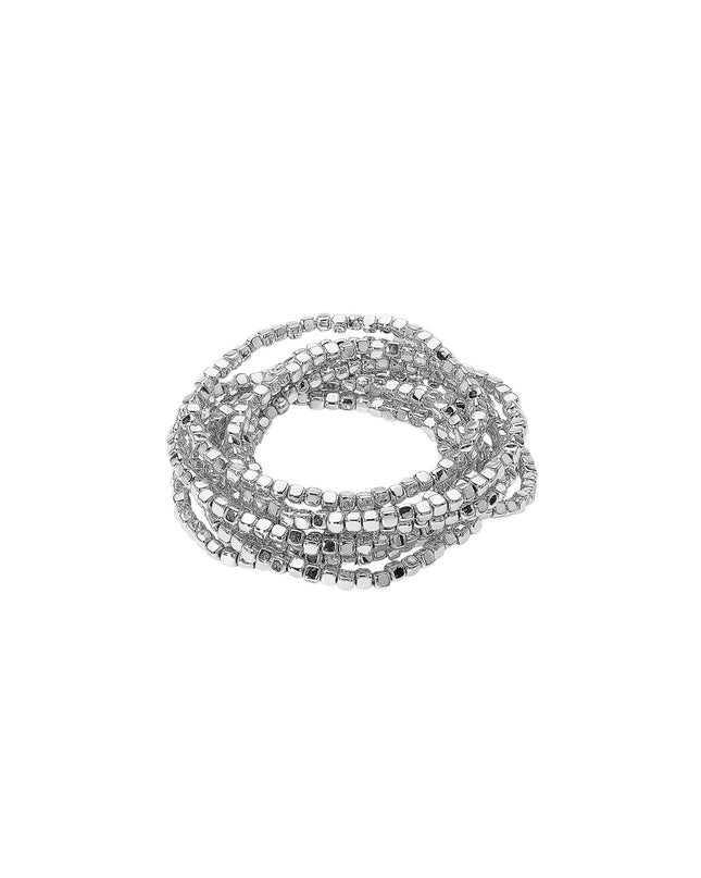 Metallic Square Cube Beaded Stretch Layered 9 Bracelet Set