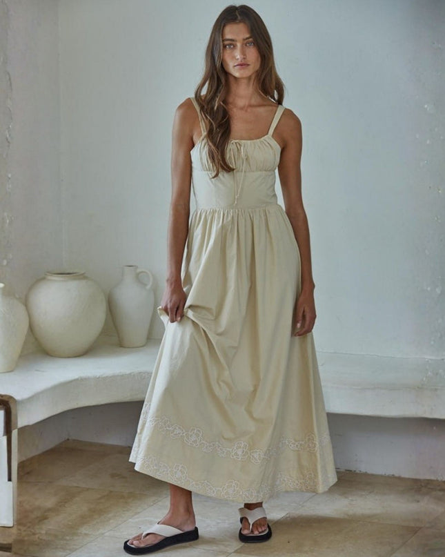 Tuscany Embroidered Spaghetti Strap Maxi
