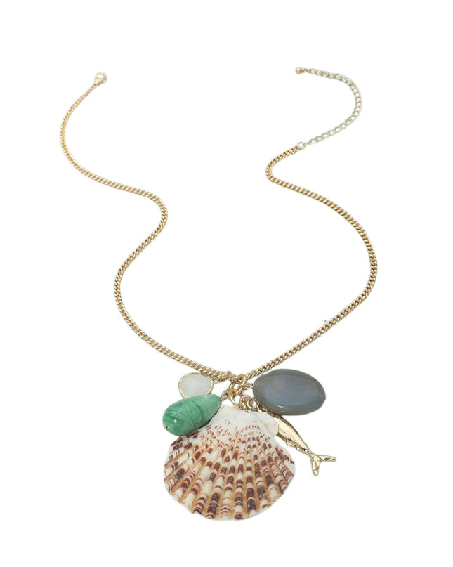 Bold Seashell Fish Pebble Charm Necklace