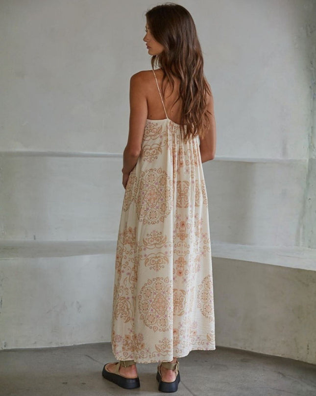 Cleo Mandala Floral Print Spaghetti Strap Maxi Dress