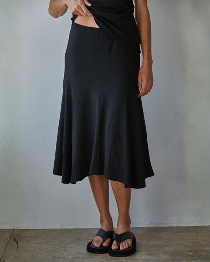 Muse Elastic Waist Lettuce Edge Midi Skirt