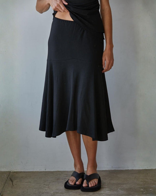 Muse Elastic Waist Lettuce Edge Midi Skirt