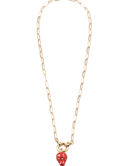 Strawberry Charm Paperclip Chain Necklace