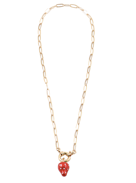 Strawberry Charm Paperclip Chain Necklace