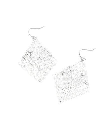 Chevron Rhombus Metal Cut Out Filigree Dangle Earrings