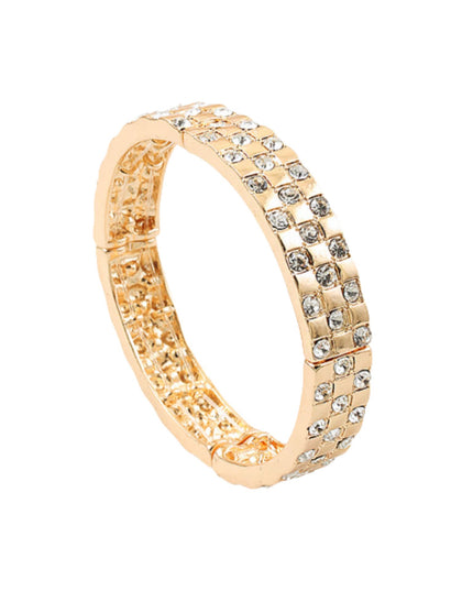 Square Rhinestone Studded Metal Stretch Bracelet