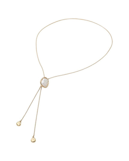 Baroque Pearl Frame Accent Adjustable Bolo Tie Long Necklace