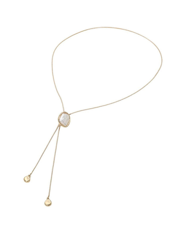 Baroque Pearl Frame Accent Adjustable Bolo Tie Long Necklace