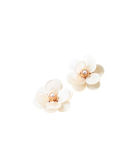 White Shell Pearl Shell Flower Stud Earrings