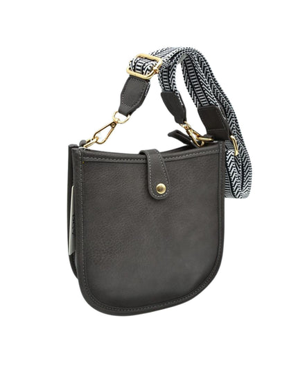 Stripe Strap Button Closure Messenger Bag