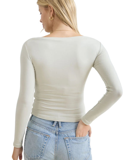 Boat Neck Pintuck Fitted Long Sleeve Top