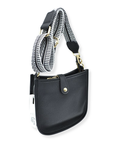 Stripe Strap Button Closure Messenger Bag
