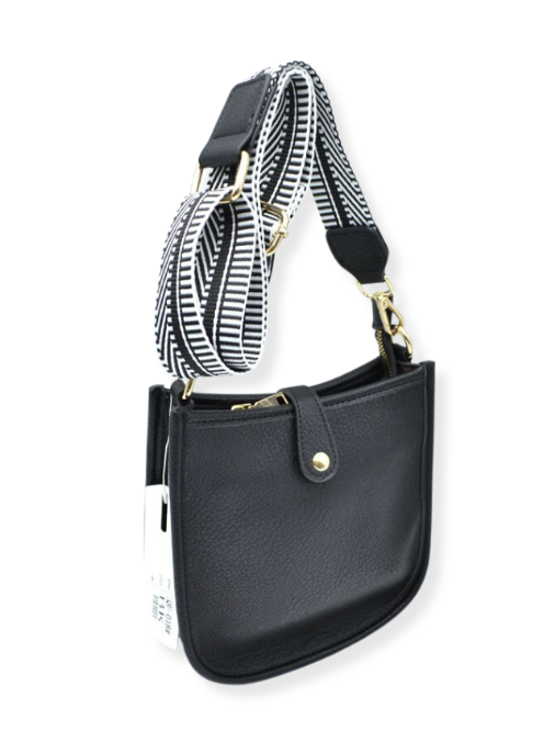 Stripe Strap Button Closure Messenger Bag