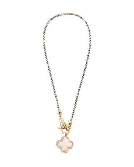 CZ Mother Of Pearl Clover Lobster Claw Charm Chain Necklace