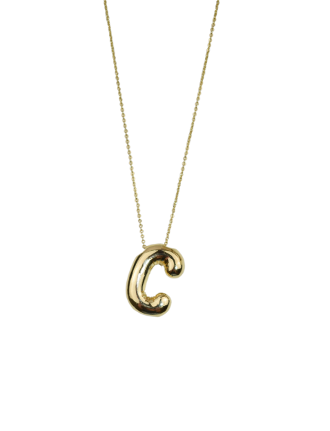 Bubble Initial Ball Gold Necklace
