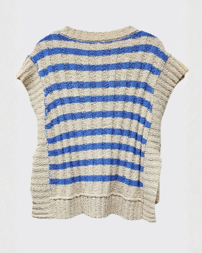 Striped Short Sleeve Lightweight Knit Sweater