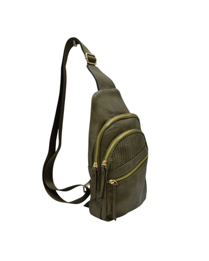 Laser Cut Front 3 Zip Sling Bag