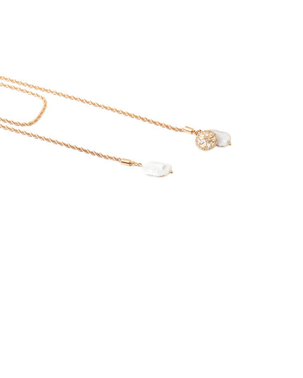 Square Pearl End Long Twisted Metal Wrap Around Chain Necklace