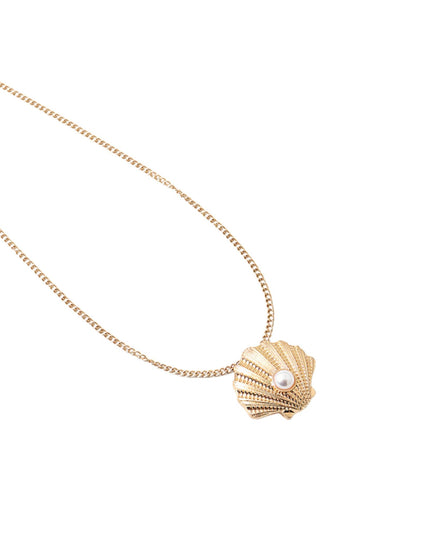 Pearl Center Metal Clam Seashell Chain Necklace