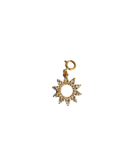 Pave Open Sun Crystal Stone Gold Metal Charm