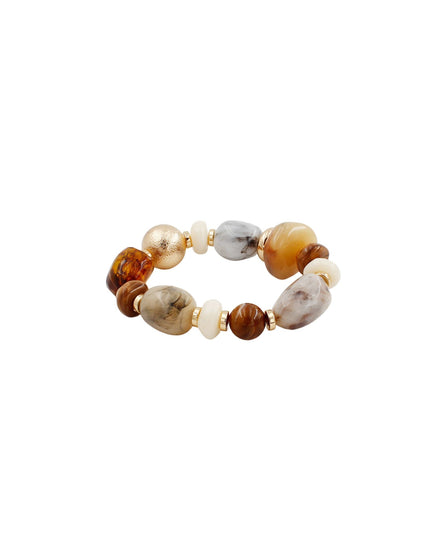 Matte Gold Ball Mixed Natural Stones Beaded Stretchable Bracelet