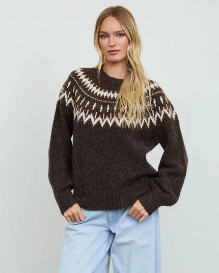 Fair Isle Yoke Crew Neck Sweater