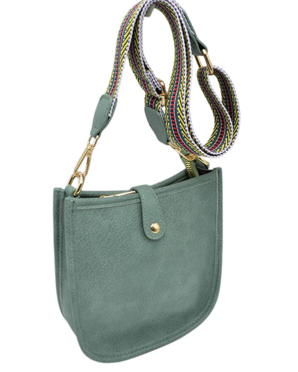 Stripe Strap Button Closure Messenger Bag