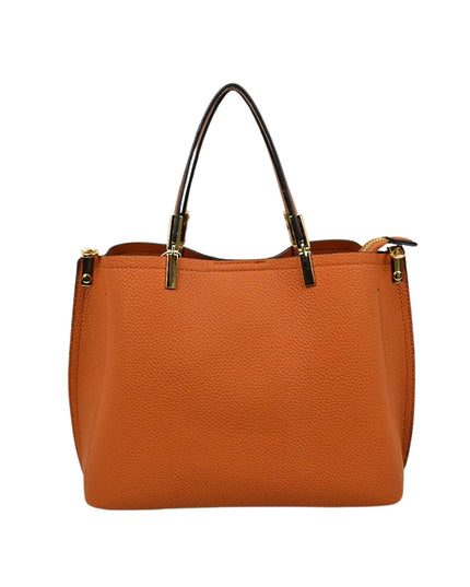Gold Detailed & Brown Handled Textured Bag