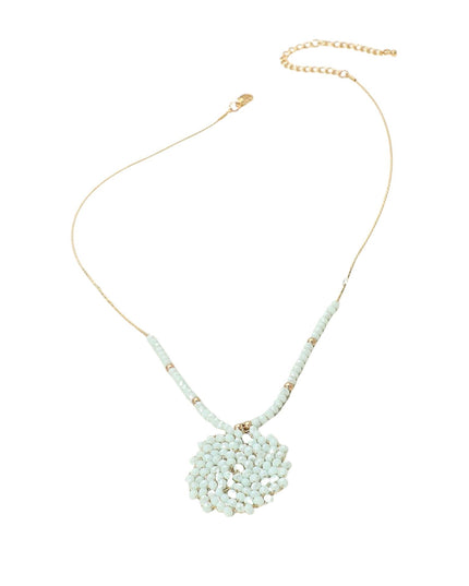 Round Beaded Pendant Gold Metal Statement Necklace