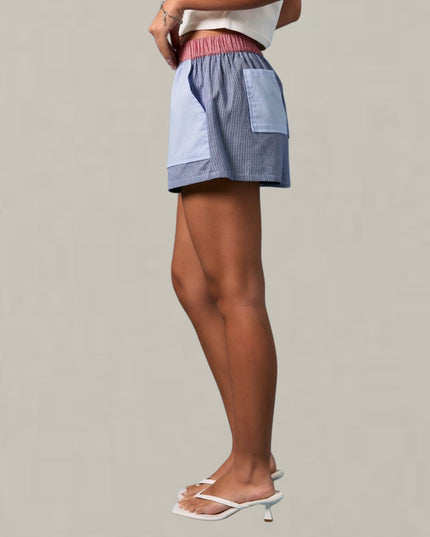Gingham Contrast Pocket Detail Low Rise Shorts