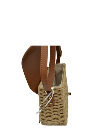 Vegan Leather Closure & Strap Straw Crossbody Bag