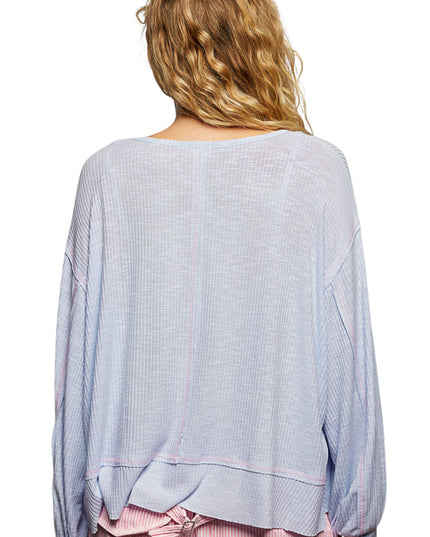 Round Neck Chest Pocket Long Sleeve Top