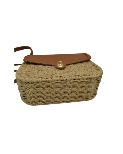 Vegan Leather Closure & Strap Straw Crossbody Bag