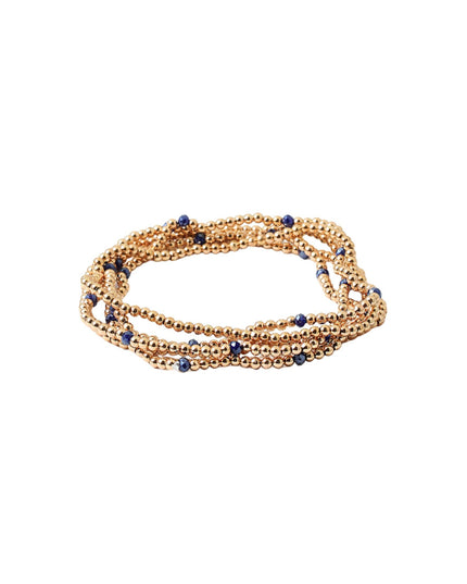 Spaced Tiny Crystal Gold Ball Bead 5 Bracelet Set