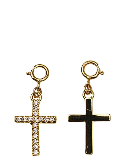 Cross Reversible Rhinestone Solid Gold Charm