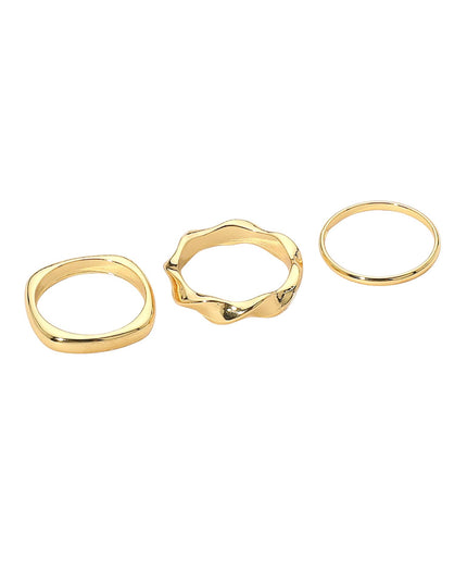 Wavy Square Thin Plain Band 3 Ring Set