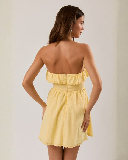 Strapless Eyelet Ruffle Mini Dress
