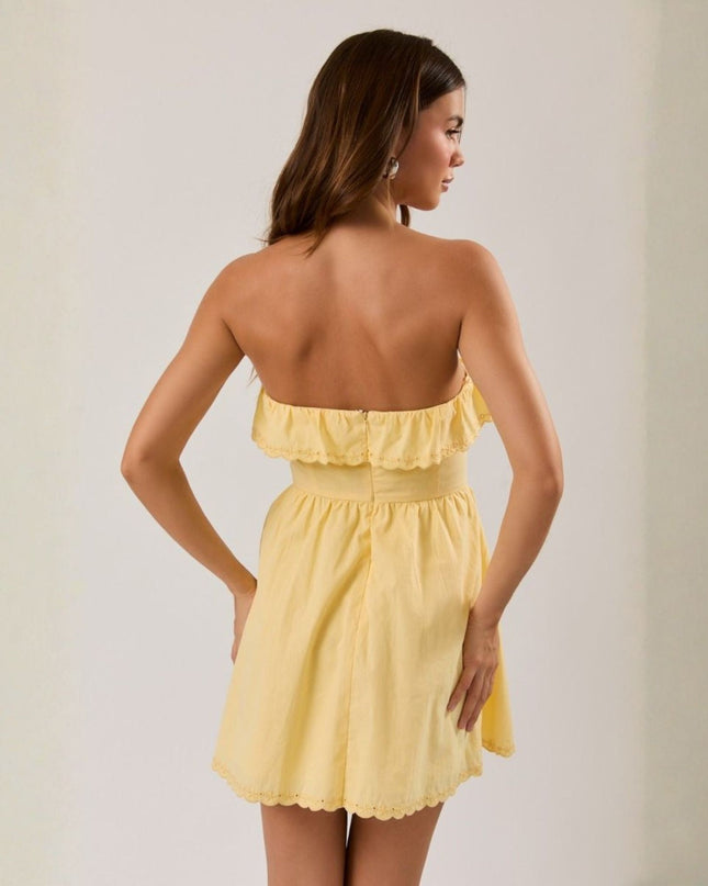 Strapless Eyelet Ruffle Mini Dress