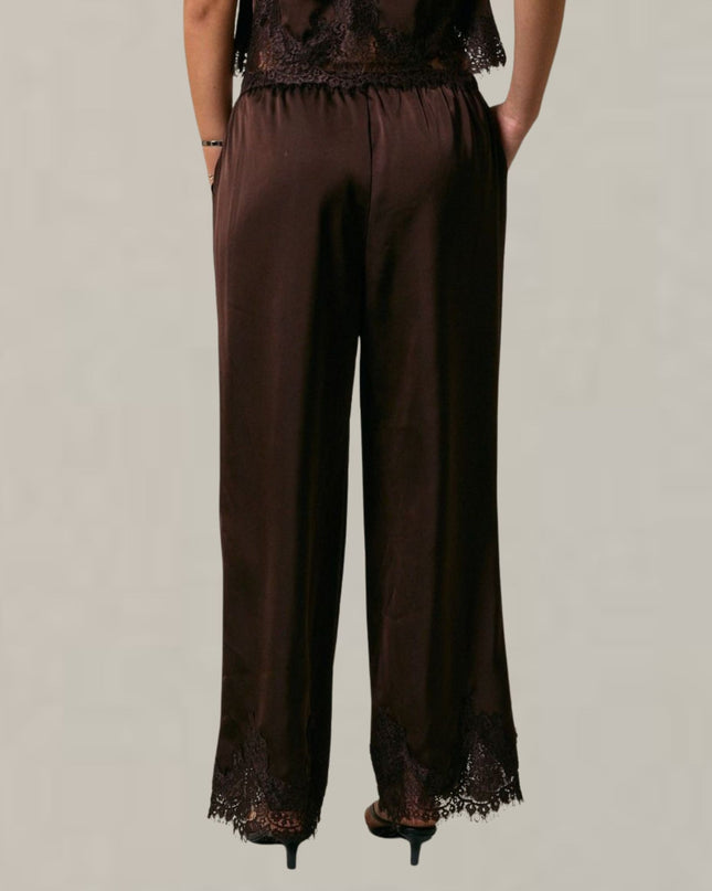 Elastic Waist Lace Trim Wide Leg Pants