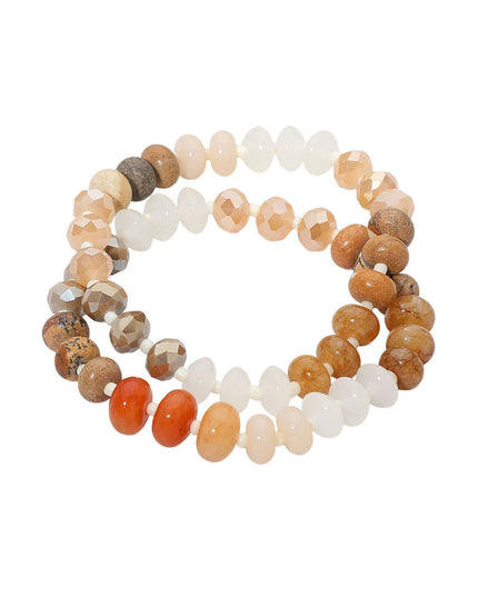 Faceted Pebble Beaded Stretch Multi Layered 2 Bracelet Set