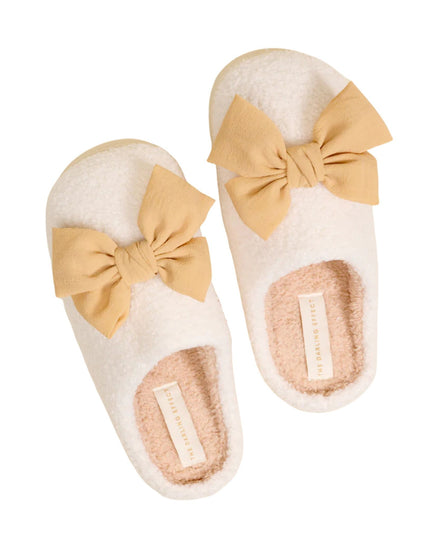 Tan Betty Bow Fuzzy Slippers