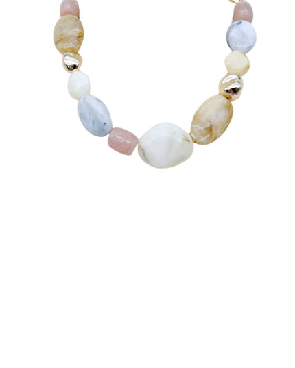 Chunky Natural Stone Gold Bead Chain Link Necklace
