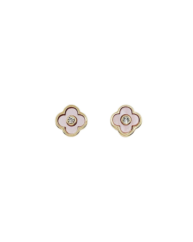 CZ Stone Center Gold Metal Clover Stud Earrings